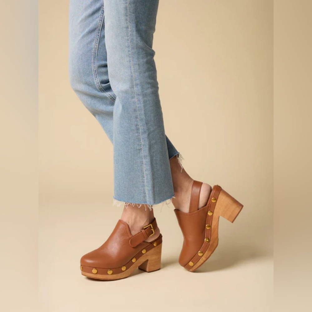 CHARLOTTE STONE wooden studded heels.